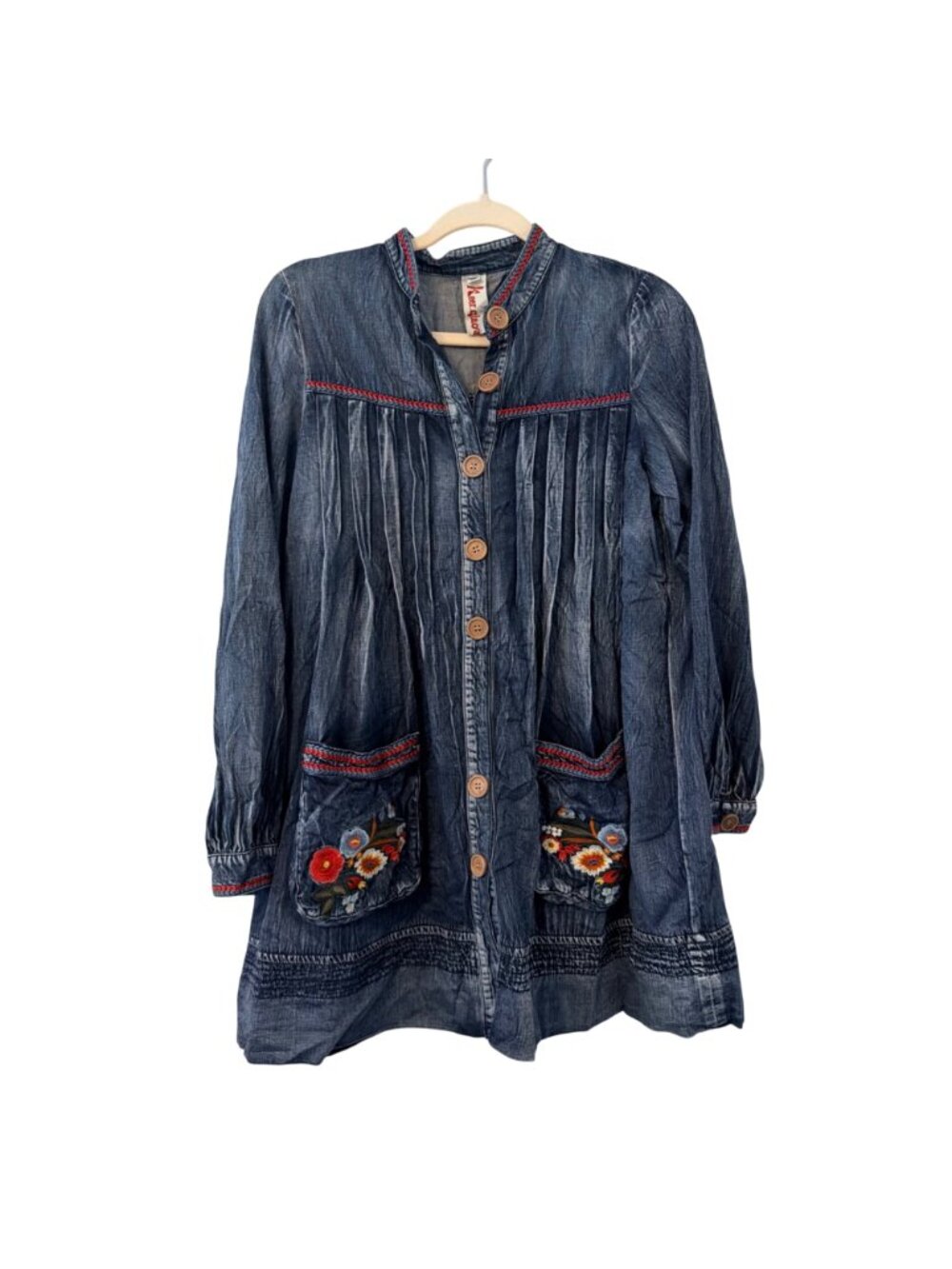 Keer Qibown Embroidered Denim Tunic Jacket Floral Pockets & Button Front Size S - Picture 5 of 12